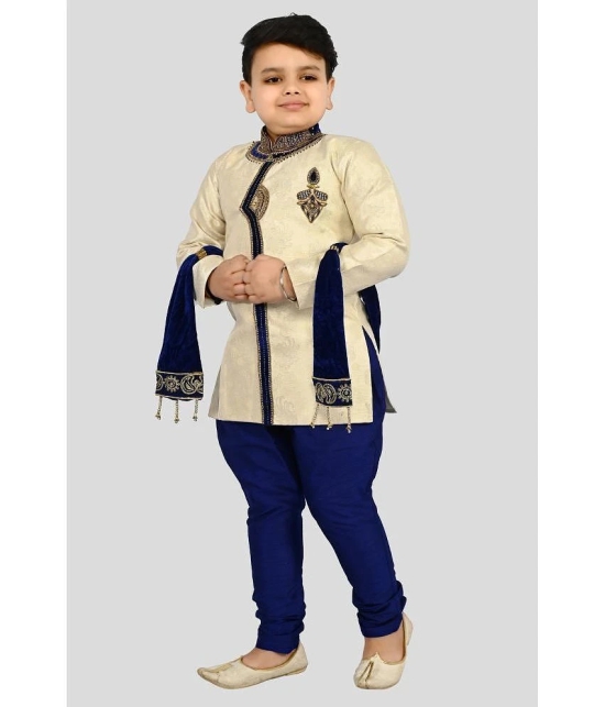 J D Creation Beige Jacquard Boys Indo Western Sherwani & Churidar Set ( Pack of 1 ) - None