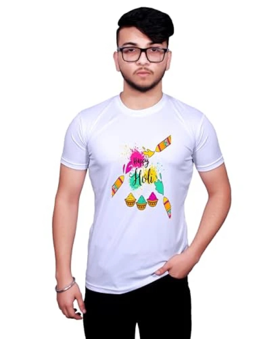 NITYANAND CREATIONS Round Neck White Holi T-Shirt for MEN-HOLI-T-SHIRT-11509-L