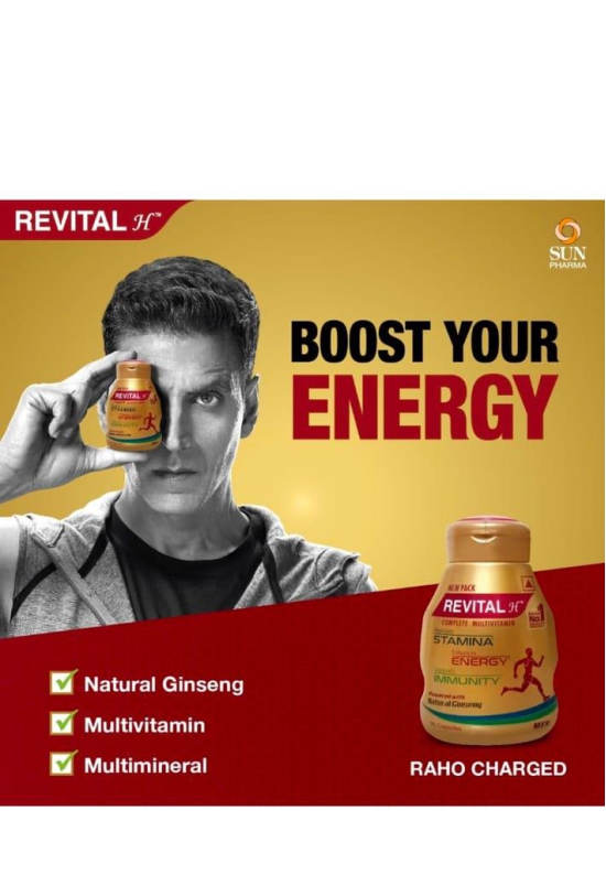 Revital H Men Multivitamin with Calcium, Zinc & Ginseng for Immunity, Strong Bones & Energy 60caps