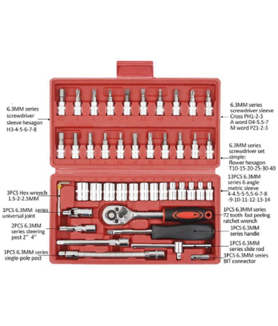 FAB Innovations 46 in 1 Pcs Tool Kit & Screwdriver and Socket Set Multi Purpose Tool Case (Color May Vary)