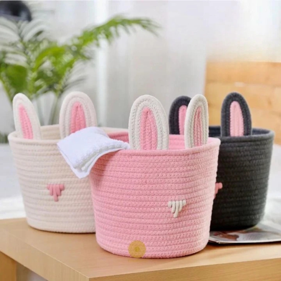 Cute Rabbit Rope Storage Basket-Black