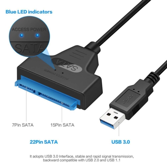 Lapster USB 3.0 sata Cable for 2.5 inch SSD and HDD, USB 3.0 to SATA III Hard Driver Adapter, sata to USB Cable-(Blue)