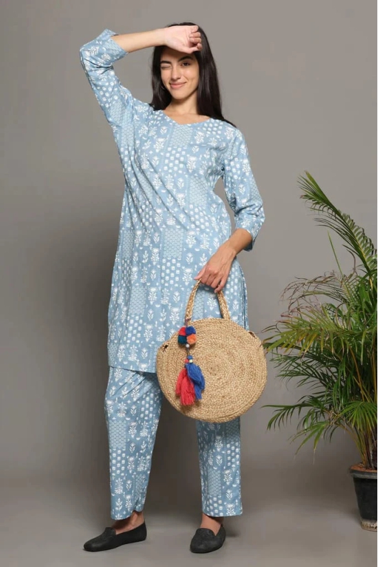 BREATHABLES Women Cotton Printed Loungewear Kurta and Pants Co-ord Set 3/4 Sleeve  V Neck Comfort Loose Fit (Night Wear | Co-ord set | Lounge Wear Set)