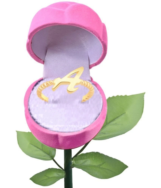 Vighnaharta Stylish A Letter Gold Plated Alloy Ring with pink rose box - None