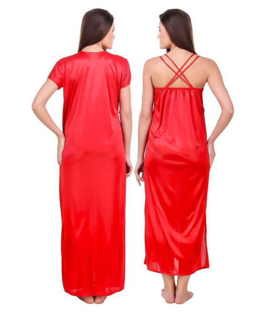 Fasense Satin Nighty & Night Gowns - Red - None