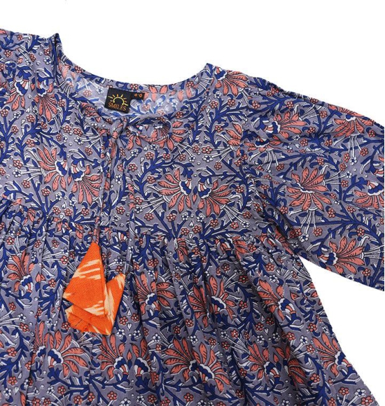 Maria Dress in Blue and Orange Floral Print-10-12 years