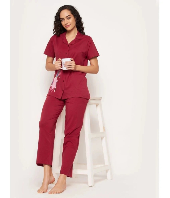 Clovia - Maroon Cotton Womens Nightwear Nightsuit Sets ( Pack of 1 ) - None