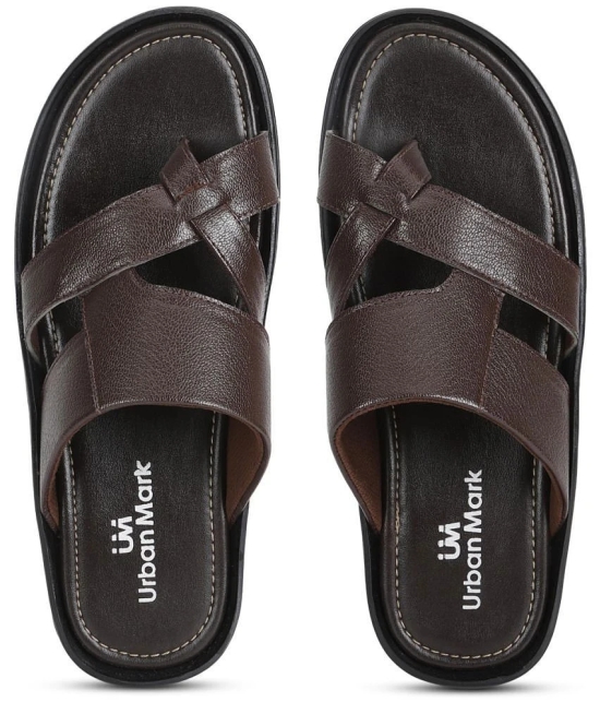 UrbanMark Brown Mens Thong Flip Flop - None