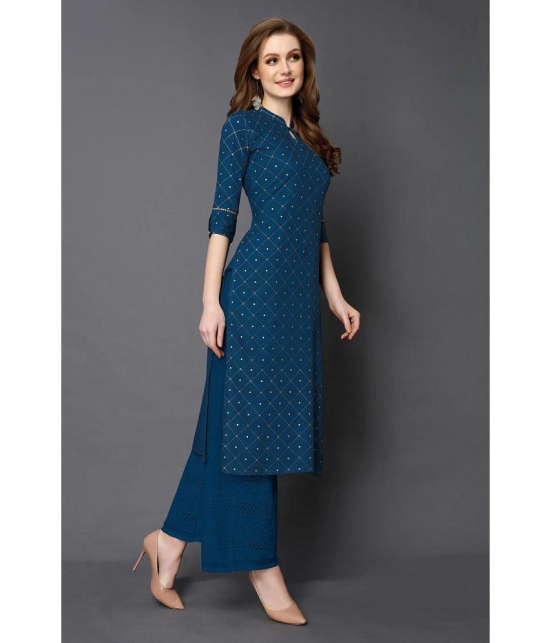 Estela - Teal Rayon Women's Straight Kurti ( Pack of 1 ) - None