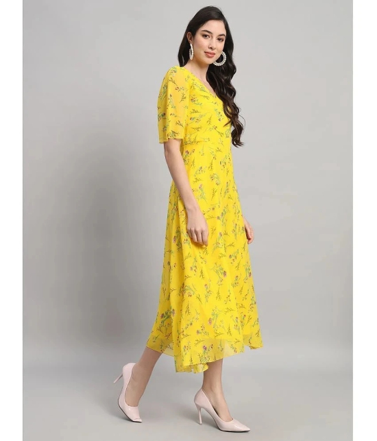 Curvydrobe Georgette Printed Full Length Womens Fit & Flare Dress - Yellow ( Pack of 1 ) - None