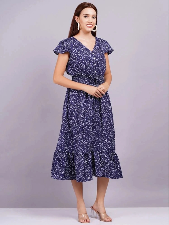 HIGHLIGHT FASHION EXPORT Crepe Printed Midi Womens Fit & Flare Dress - Blue ( Pack of 1 ) - None