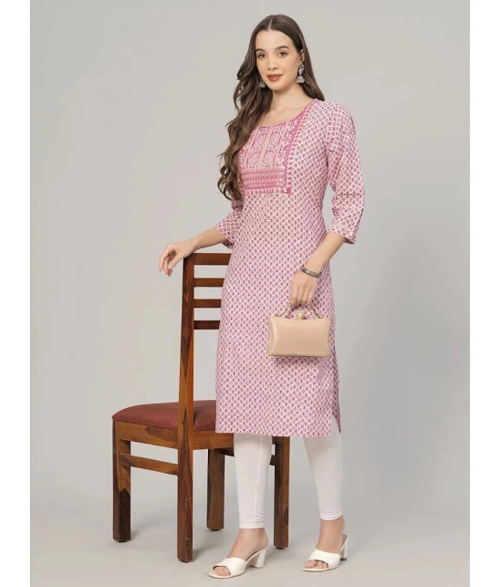 HIGHLIGHT FASHION EXPORT Cotton Printed Straight Womens Kurti - Pink ( Pack of 1 ) - None