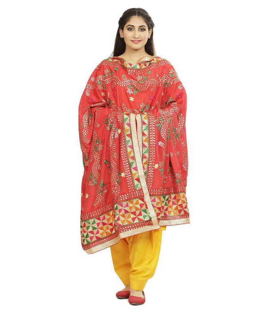 SAHEJ SUITS Red Chiffon Hand Embroidered Dupatta