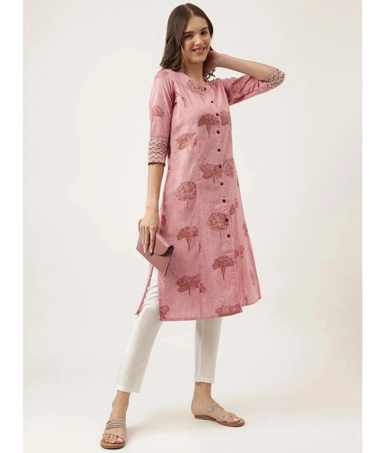 Divena - Pink Cotton Womens Front Slit Kurti ( Pack of 1 ) - None