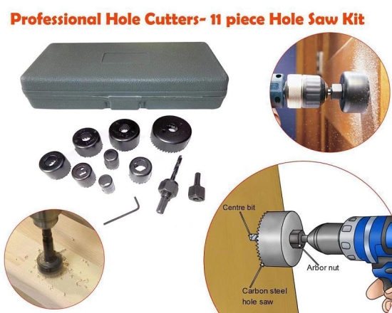 KVA-Hole saw 11pcs Metal Alloys Wood Hole Saw Cutting Set, Black, 19-64 mm, Set of 11Pcs