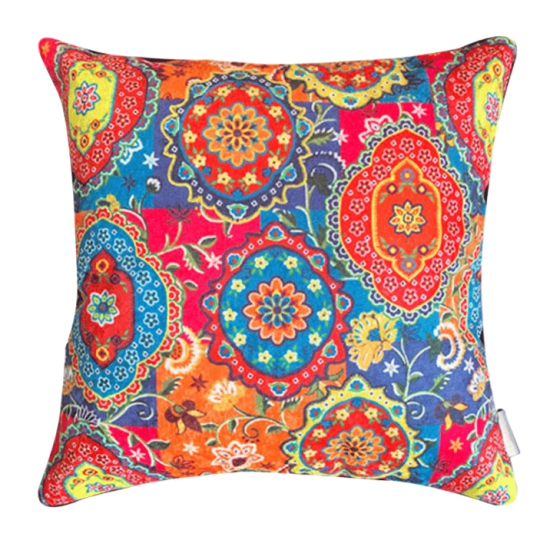 Circus Crushed Velvet Cushion Cover (Multicoloured, 16 x 16 inch)