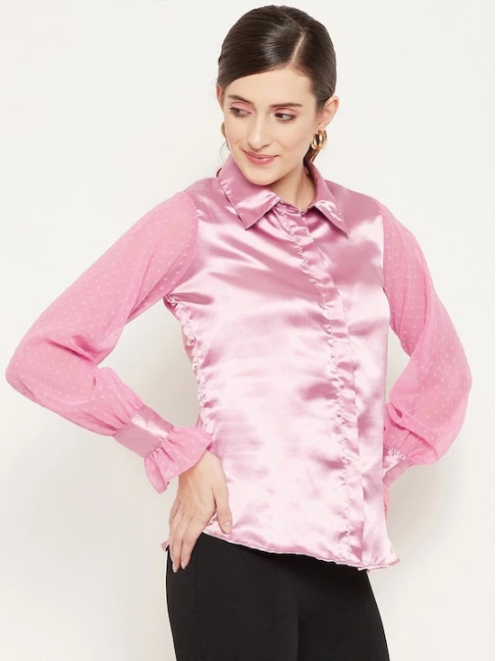 Women Pink Satin Casual Shirt