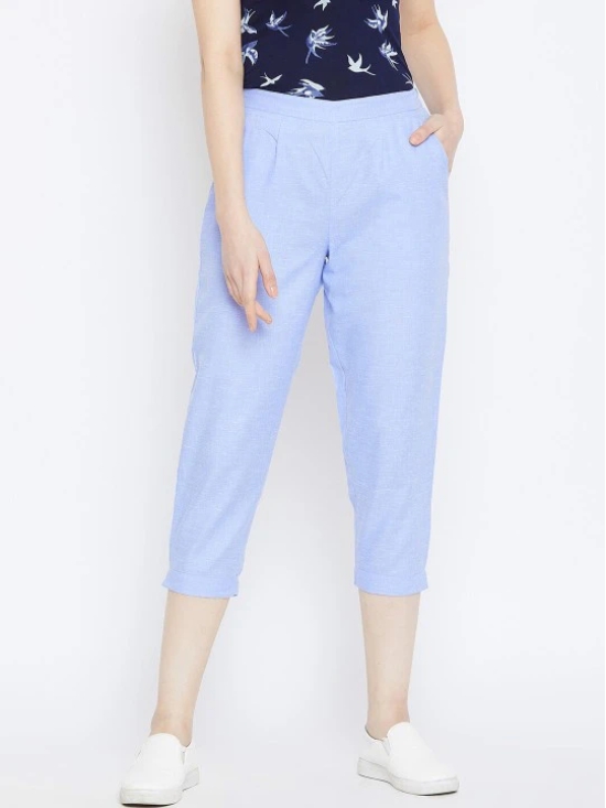 Women Blue Relaxed Cropped Trousers