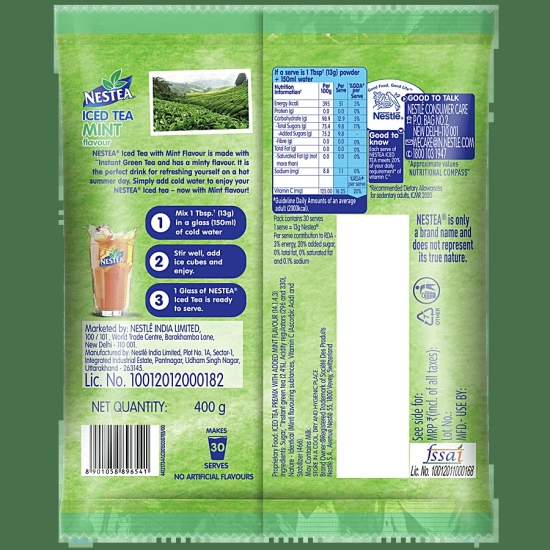 Nestle Nestea Instant Iced Tea - Green Tea Mint Flavour, 400 G Pouch