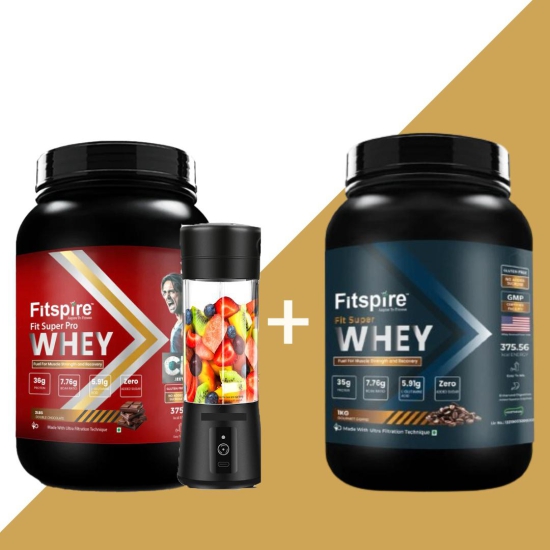 Super Pro Whey Protein (Double Chocolate) + SUPER WHEY PROTEIN (Gourmet Coffee)-Juicer