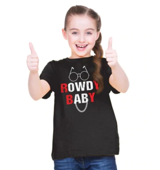 Girls Cotton Rowdy Baby Half Sleeve TShirt (Black) PID41508