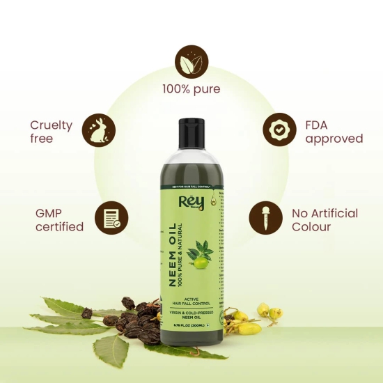 Rey Naturals Cold Pressed Pure Neem Oil For Hair Dandruff  Neem Oil For Skin  Neem Hair Oil for Hair Growth  Neem Oil For Hair Lice And Nits  Neem Oil Pure For Body Massage  Acne - 200ML-Rey Natu