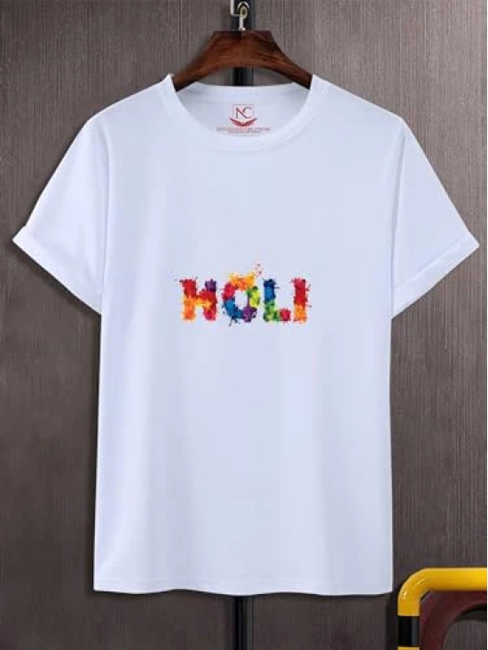 NITYANAND CREATIONS Round Neck White Holi T-Shirt for MEN-HOLI-T-SHIRT-11524-L