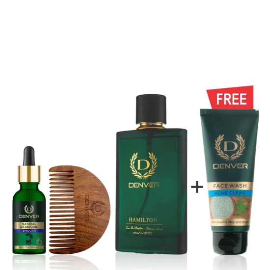 Smooth Beard Oil 30ml with free wooden comb, Hamilton Perfume 100 ml + FREE Acne Clear Face Wash 50gm (Pack of 3)