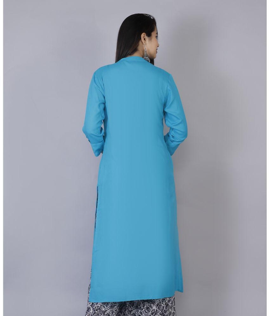 Doriya - Turquoise Rayon Women's Front Slit Kurti - None