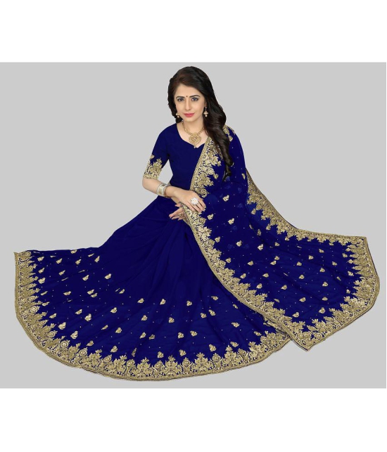 Om Shantam Sarees - Navy Blue Georgette Saree With Blouse Piece ( Pack of 1 ) - Navy Blue