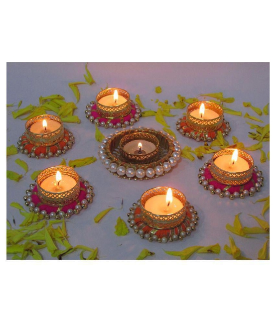 thriftkart Multicolour Floor Brass Tea Light Holder - Pack of 7