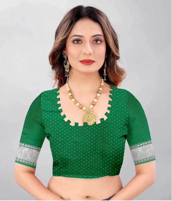 Gazal Fashions - Green Banarasi Silk Saree With Blouse Piece ( Pack of 1 ) - Green