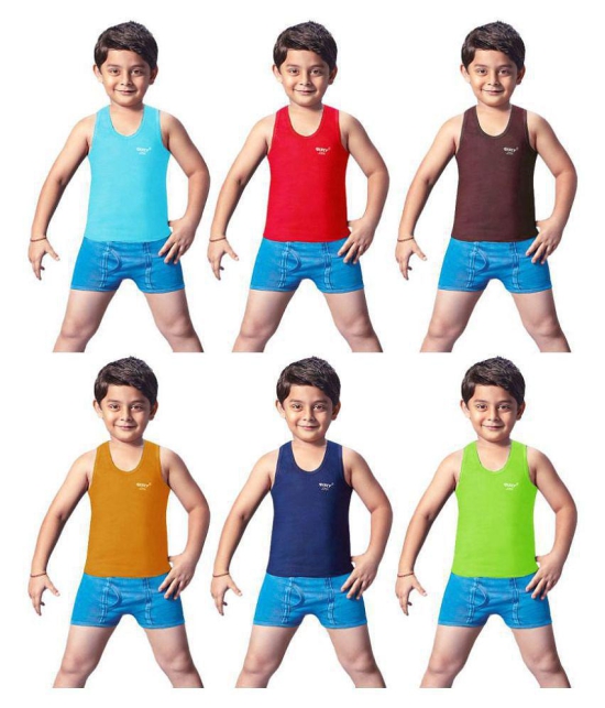 Dixcy Josh Fine Cotton Multicolor Sleeveless Vests for Kids/Boys - Pack of 6 - None