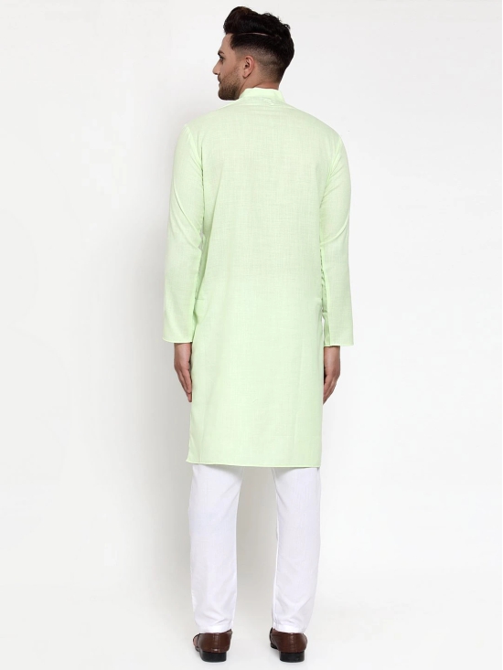 Jompers Men Lime Green & White Solid Kurta Only-XL / Green