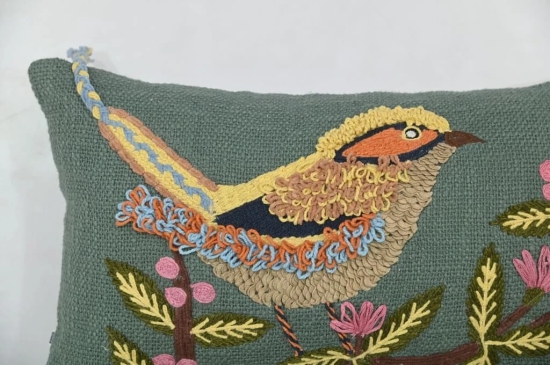 Chirpy Bird Motif Lumbar Cushion Cover - 12 x 18