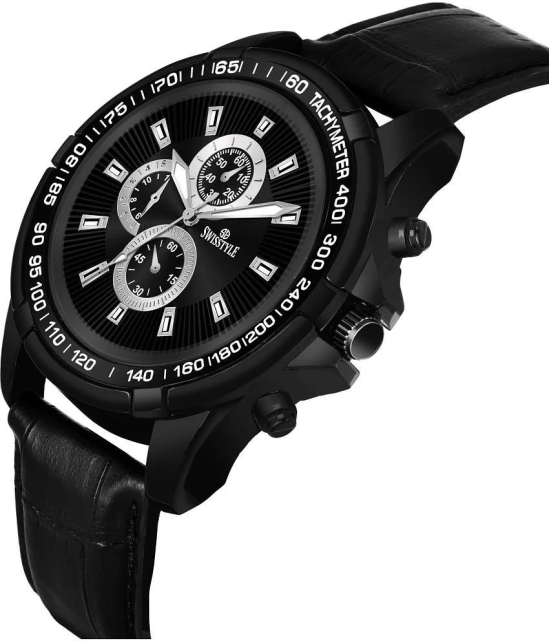 Swisstyle Black Leather Analog Mens Watch