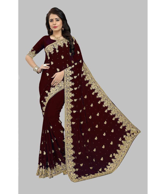 Om Shantam Sarees - Coffee Georgette Saree With Blouse Piece ( Pack of 1 ) - Coffee