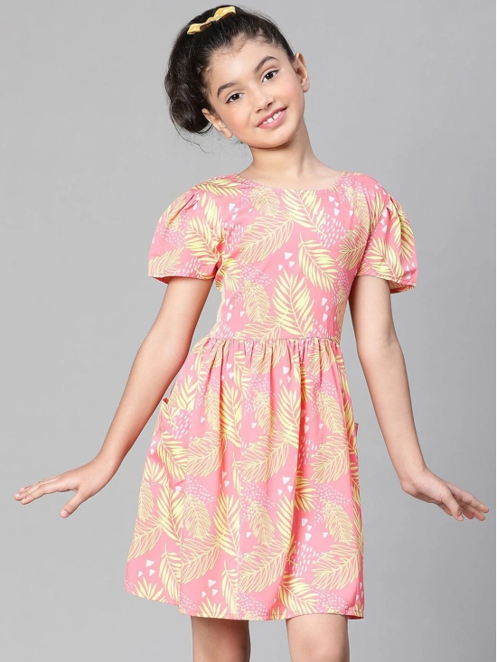 Oxolloxo Girls Tropical Printed Puff Sleeves Fit & Flare Dress