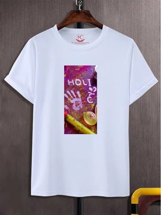 NITYANAND CREATIONS Round Neck White Holi T-Shirt for MEN-HOLI-T-SHIRT-11558-S