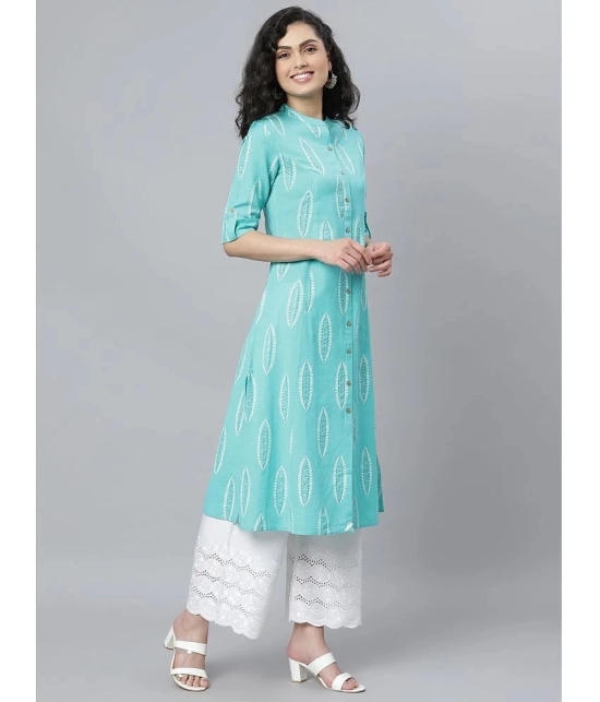 Stylum - Turquoise Rayon Womens Front Slit Kurti ( Pack of 1 ) - None