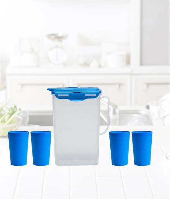 HOMETALES - Plastic Fridge Jug & Glasses Sets ( Pack of 5 ), Blue