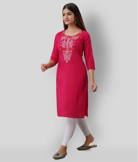 Radiksa - Pink Cotton Womens Straight Kurti ( Pack of 1 ) - L