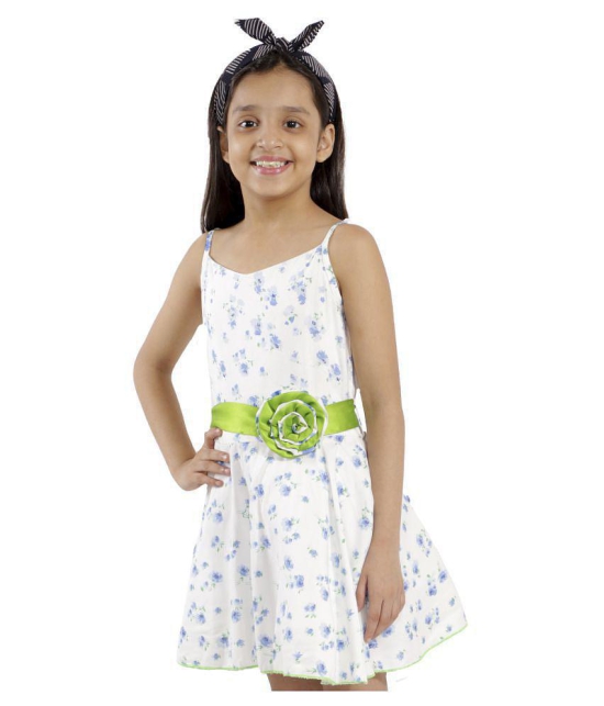 Kids Cave dress for girls fit and flare belted with flower fabric rayon floral print (Color_White, Size_3 Years to 12 Years) - None