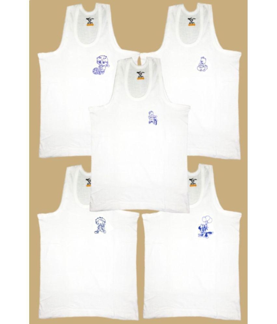 Hap Kings - White Cotton Printed Boys Vest ( Pack of 5 ) - None