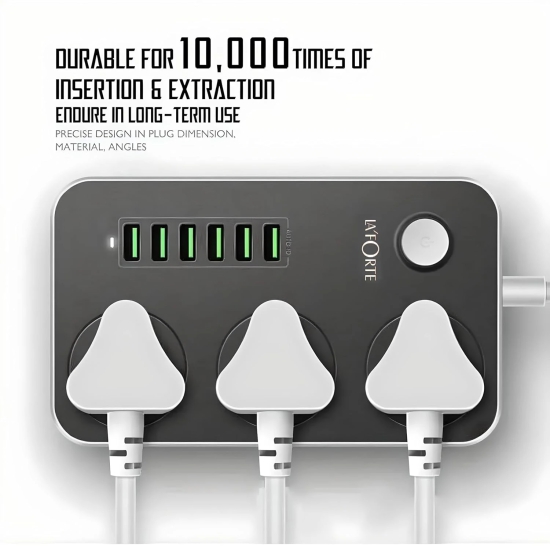 LA' FORTE 6 USB and 3 AC Power Strip Extension Board