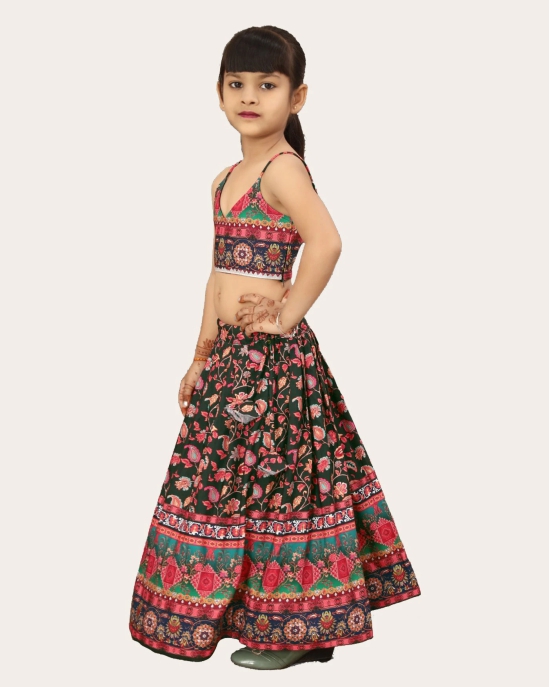 Girls Designer Blouse Top and Latest Printed New Lehenga Set For Ethnic- Party Set-Black / 4 Years-5 Years