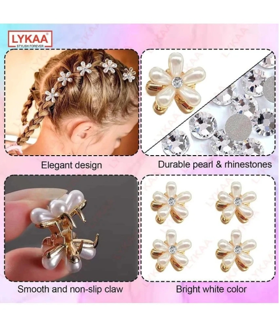 LYKAA Stylish Pearl Flower Hair Claw Fashionable Clips Clutchers Hair Barrettes, Women Girls - 10Pcs - White