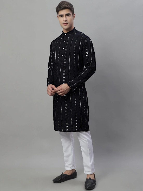 Men's Embroidered Mirror Work Kurta Payjama Sets-XXL / Black