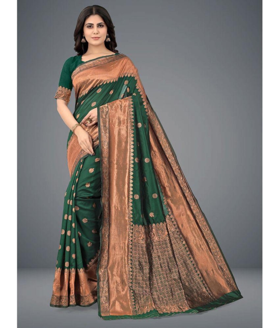 Om Shantam Sarees - Green Art Silk Saree With Blouse Piece ( Pack of 1 ) - Green