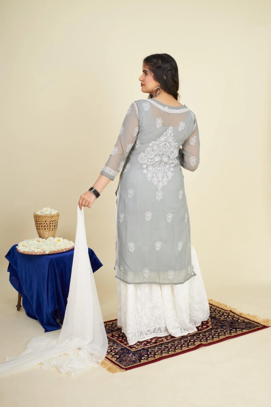 Georgette Chikankari  kurti- Grey-Grey / XXXL